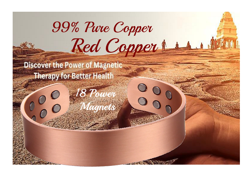 Red Copper Therapy Magnetic Bracelet - Wide Brushed Copper 12 Magnets