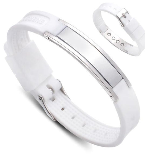 Magnetic Therapy Silicon Sports Bracelet - White & Silver