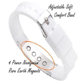 Magnetic Therapy Silicon Sports Bracelet - White & Silver