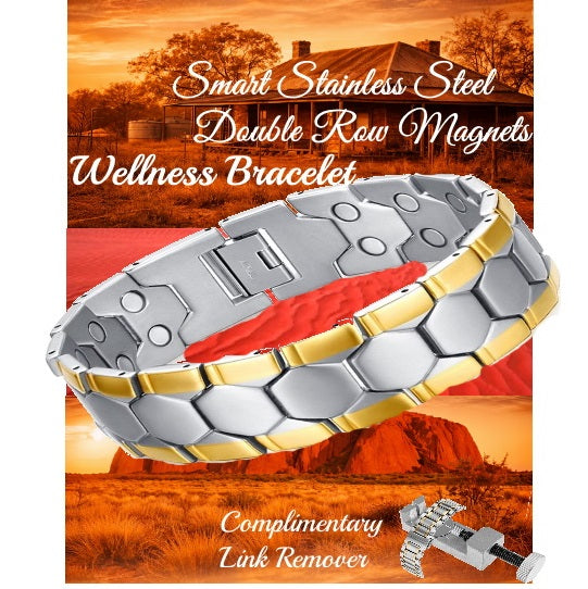 Mens Hand Crafted Stainless Steel Double Strength Magnetic Bracelet