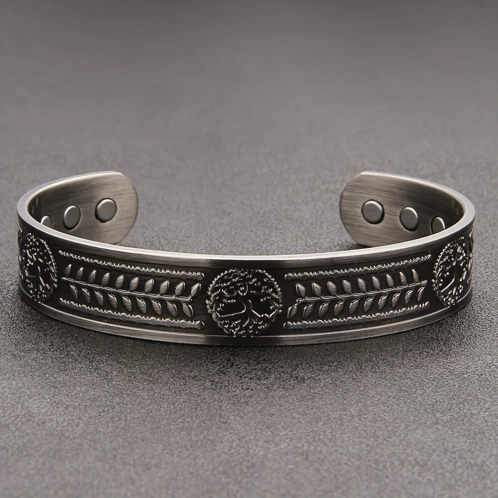 Copper Bio-Magnetic Bracelet Tree of Life - Gun-Metal Grey