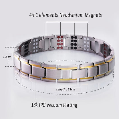 Premium Stainless Steel 4 in 1 Magnetic Therapy Bracelet - Silver grey