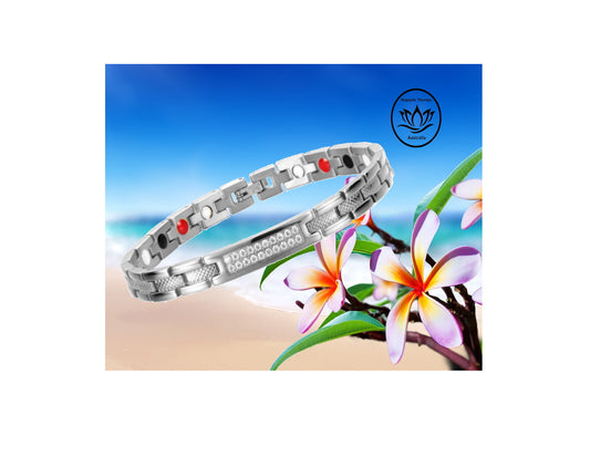 Premium Magnetic Therapy Silver Bracelet -light Titanium Zirconia Gems