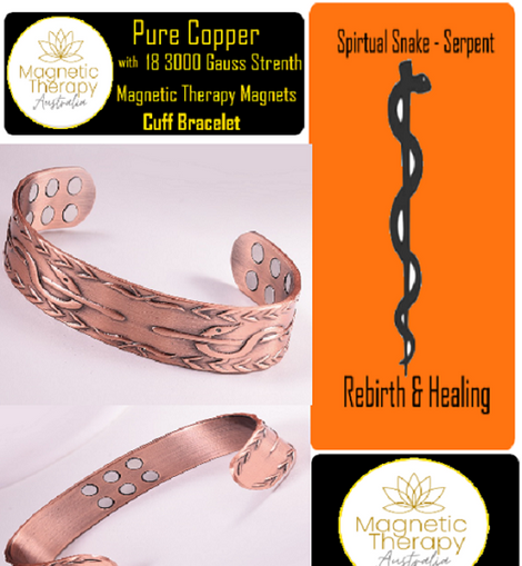 Mens Serpent Design Copper Magnetic Cuff Bracelet