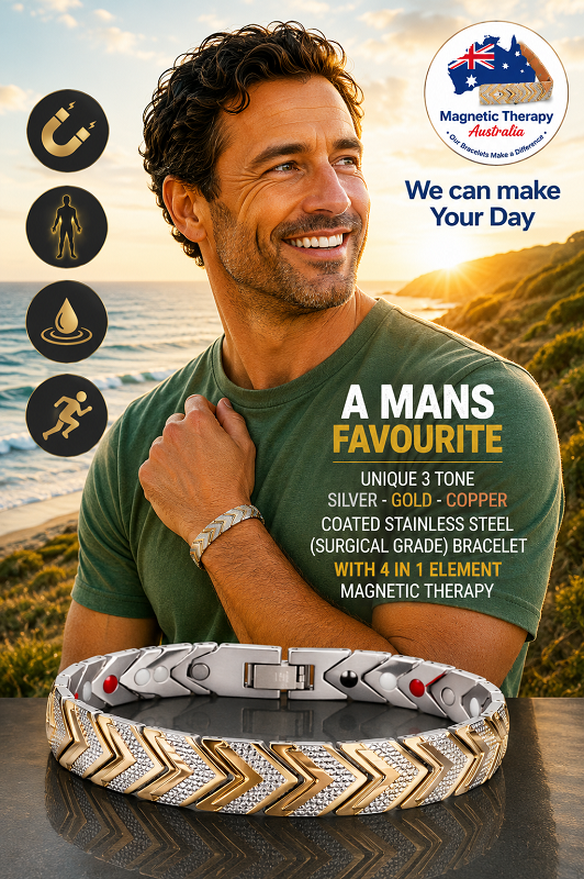 Men’s Magnetic 4 Element Natural Health Bracelet - Crafted Stainless Steel