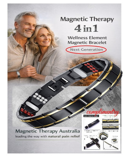 Premium Stainless Steel 4 in 1 Magnetic Therapy Bracelet - Black & Gold