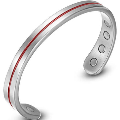 Titanium Power Sports Magnetic Therapy Bracelet - Silver Red Strip