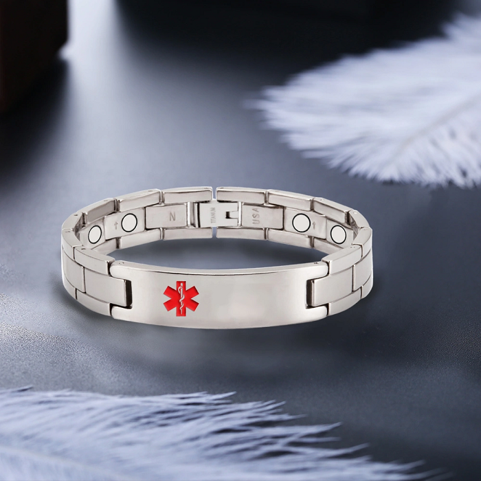Medical Alert ID Magnetic Pure Titanium Bracelet