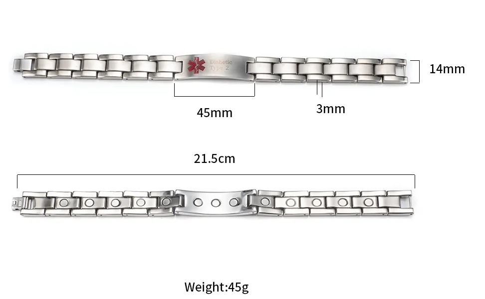 Medical Alert ID Magnetic Pure Titanium Bracelet