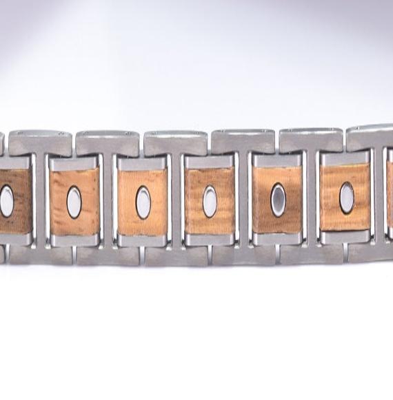 Titanium Zebra Special Wood Magnetic Therapy Link Bracelet