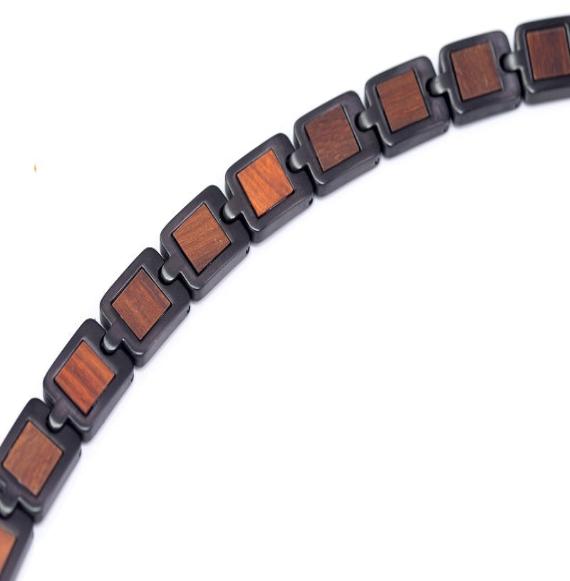 Titanium Natural Special Wood Magnetic Therapy Link Bracelet