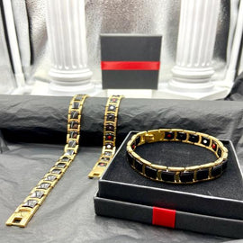 Black Ceramic Gold Plated Stainless Steel 4 in1 Magnet Therapy Bracelet