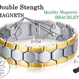 Double Strength Magnetic Therapy Bracelet Stainless Steel with Gold Plating
