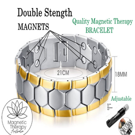 Double Strength Magnetic Therapy Bracelet Stainless Steel with Gold Plating