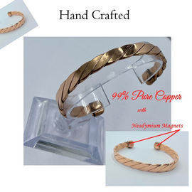 Copper 99% Pure - Cuff Twist Design Hand Made Bracelet - BONUS Cleaner