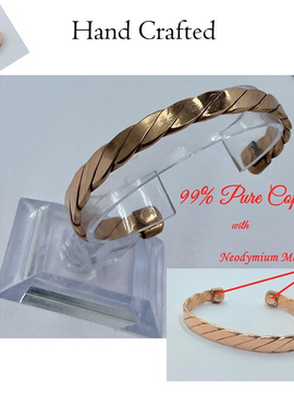 Copper 99% Pure - Cuff Twist Design Hand Made Bracelet - BONUS Cleaner