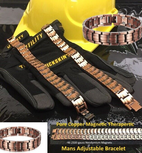 Mans 99.9% Solid Copper Magnetic PLUS Therapy Health Bracelet