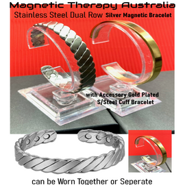 Magnetic Therapy S/Steel Silver Adjustable Bracelet Dual Row Magnets - Plus One