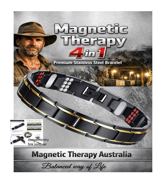 Premium Stainless Steel 4 in 1 Magnetic Therapy Bracelet - Black & Gold