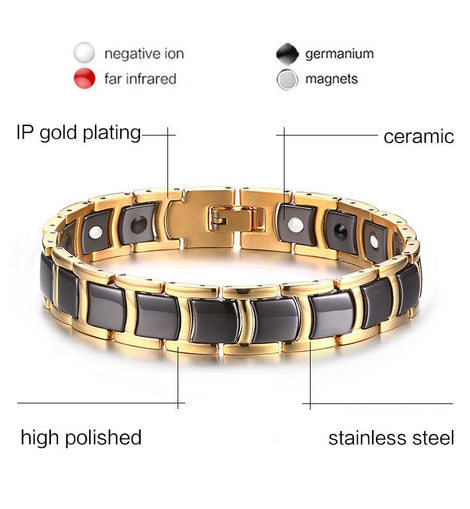 Magnetic Therapy Bracelet - Stainles Steel 18k Gold Plated -4 Elements –  Magnetic Therapy Australia