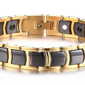 Black Ceramic Gold Plated Stainless Steel 4 in1 Magnet Therapy Bracelet