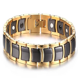 Black Ceramic Gold Plated Stainless Steel 4 in1 Magnet Therapy Bracelet