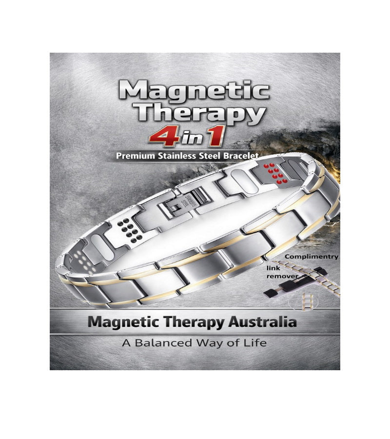 Premium Stainless Steel 4 in 1 Magnetic Therapy Bracelet - Silver grey