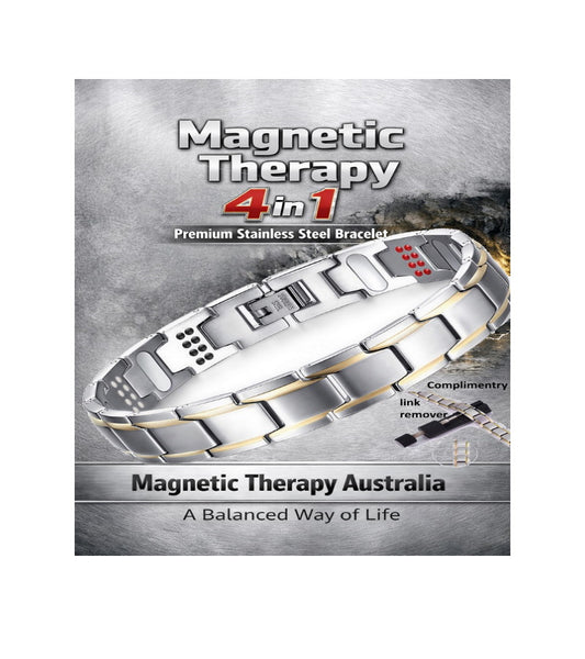 Premium Stainless Steel 4 in 1 Magnetic Therapy Bracelet - Silver grey