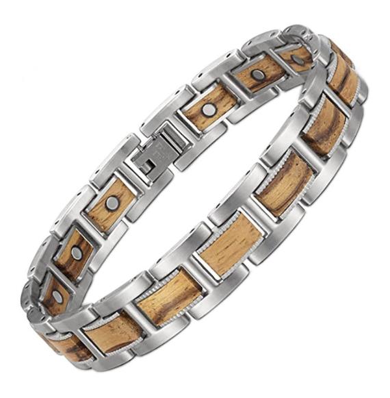 Titanium Zebra Special Wood Magnetic Therapy Link Bracelet