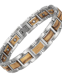 Men's Titanium Magnetic Therapy Bracelet Hand Crafted Zebrawood Finish -Light 28g