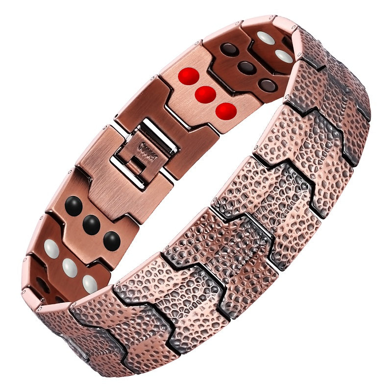 Magnetic Therapy 3 Row Advanced 4 Element Dimple Copper Bracelet