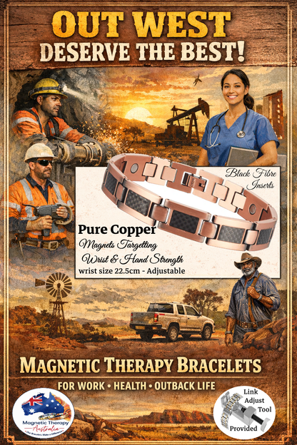 Magnetic Copper Link Bracelet Black Carbon Inlay