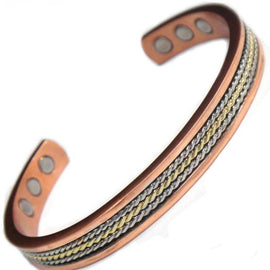 Pure Copper Bracelet Silver Gold Twist 6 Therapeutic Magnets Hand Crafted