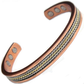 Pure Copper Bracelet Silver Gold Twist 6 Therapeutic Magnets Hand Crafted