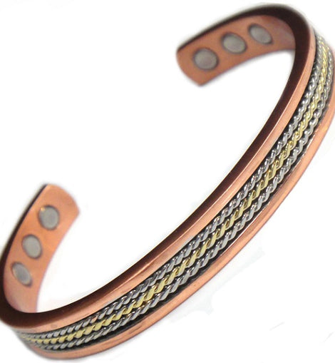 Pure Copper Bracelet Silver Gold Twist 6 Therapeutic Magnets Hand Crafted