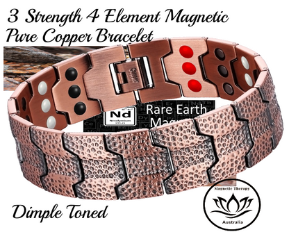 Magnetic Therapy 3 Row Advanced 4 Element Dimple Copper Bracelet