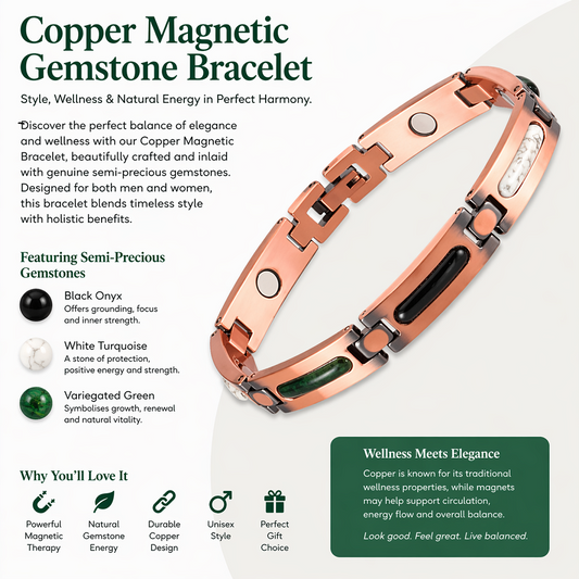 Magnetic Therapy Copper Semi Precious Gem Bracelet – High-Strength Magnets