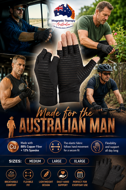 Men's Copper Fibre Half-Finger Compression Gloves