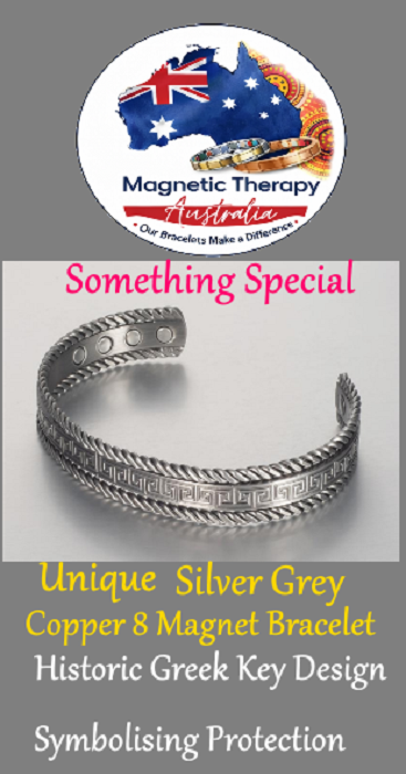 Copper Therapy Silver Grey Magnetic Bracelet Ancient Protection Symbol