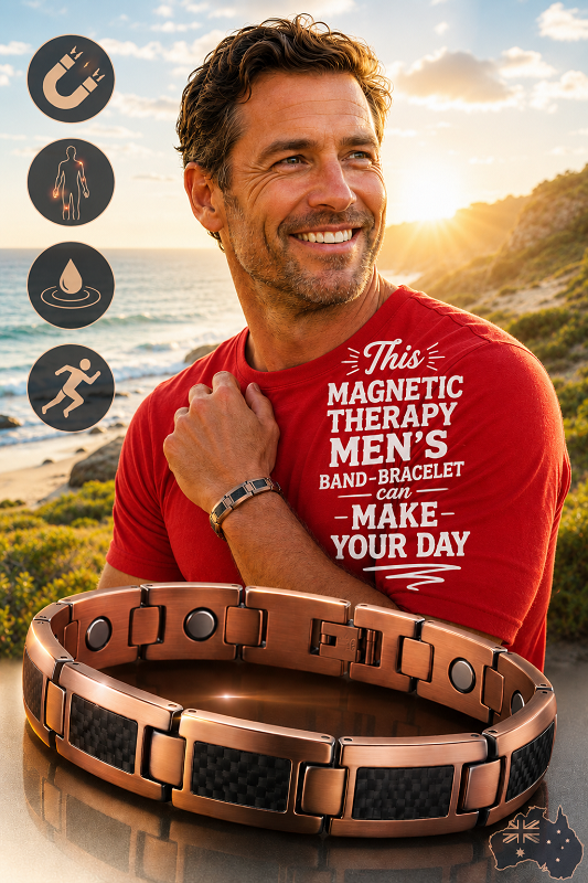 Men’s Magnetic Therapy Copper Link Bracelet Black Carbon Inlay