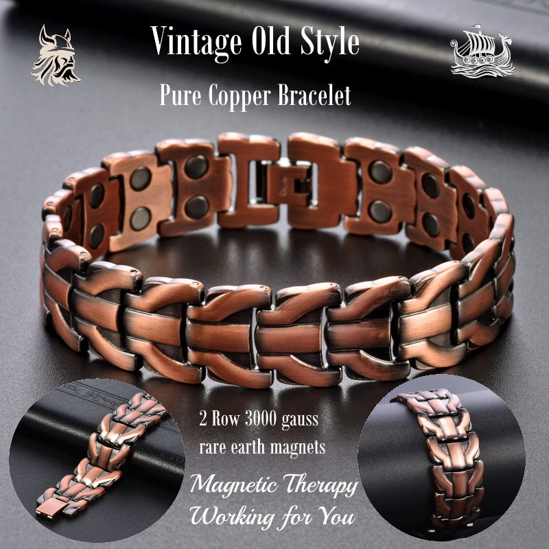 Pure Copper Dual Row Magnetic Therapy Bracelet Vintage Old Style