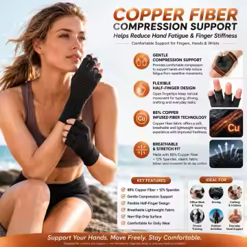 Copper Fibre Half-Finger Compression Gloves