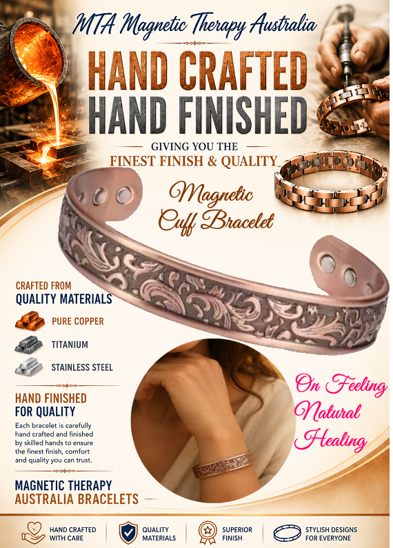 Hand crafted Pure copper Adjustable cuff Bracelet 6 Healing Magnets