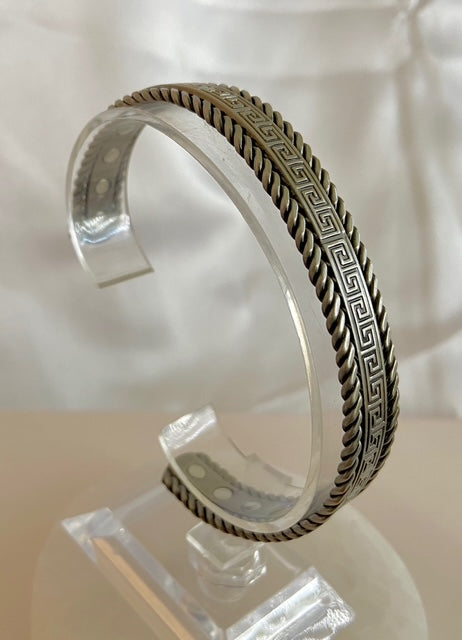 Pure Copper Silver Plated Magnetic Therapy Bracelet Greek Key Design