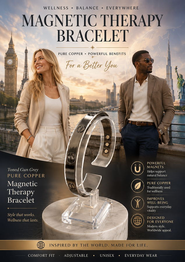 International Design Copper & Magnetic Therapy Bracelet - Gunmetal Finish