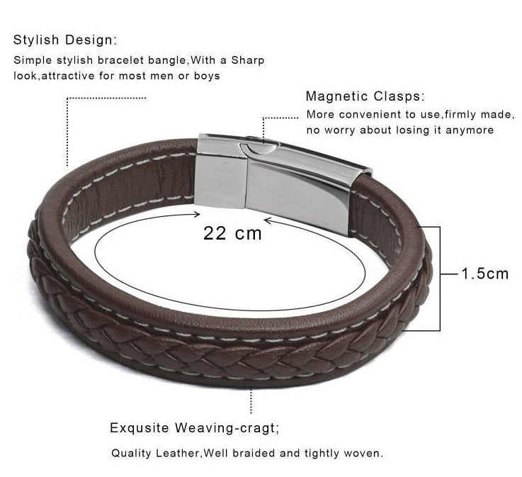 Premium Brown Leather with White Stitch Bracelet