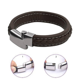 Mens Premium Brown Leather with White Stitch Bracelet - L22cm