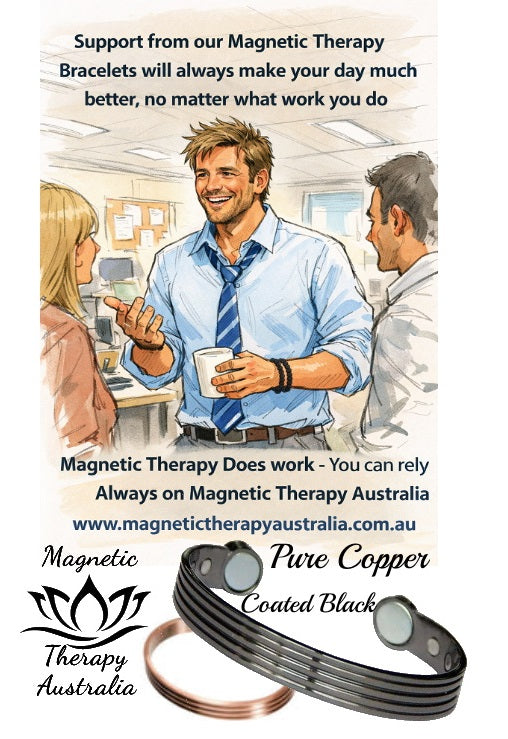 Pure Copper Black Magnetic Wrist Band - 6 Rare Earth Magnets