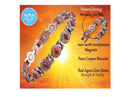 Red Agate Gem Stone Magnetic Copper Bracelet Spiritual & Protective Healing