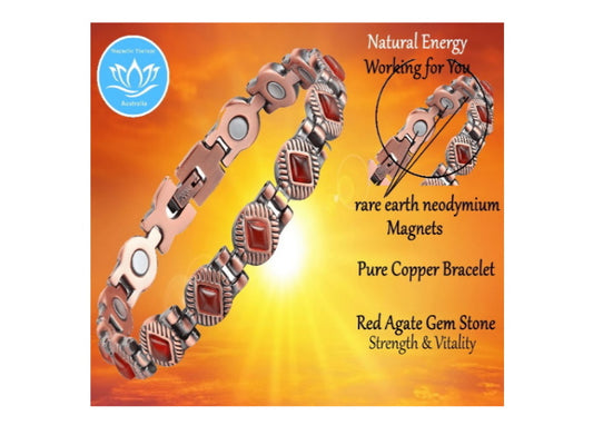 Red Agate Gem Stone Magnetic Copper Bracelet Spiritual & Protective Healing